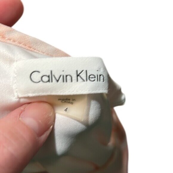 Calvin Klein Sleeveless A-Line Dress Floral Print Size 4 Peach & White - Picture 5 of 5